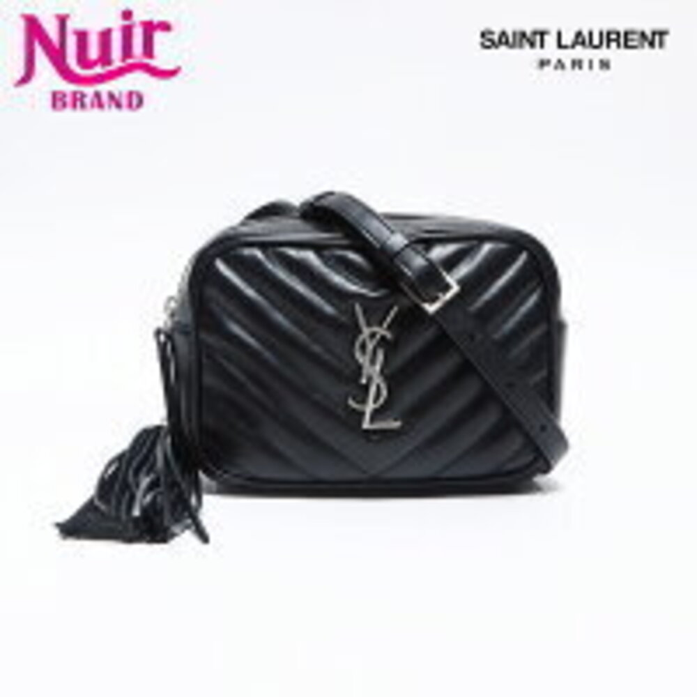 Yves Saint Laurent YSL V stitch tassel leather shoulder bag black